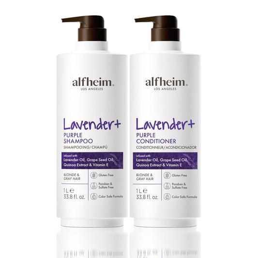 ALFHEIM Lavender+ Purple Shampoo & Conditioner Set for Blonde, Silver & Color-Treated Hair – Hydrates & Restores Cool Radiance – with Quinoa Extract & Vitamin E – Sulfate Free – 33.8 oz / 1000 ml × 2