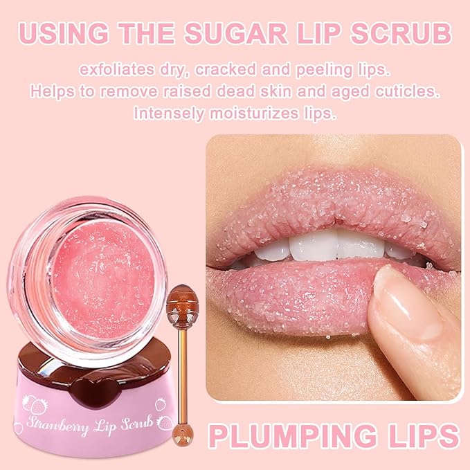 4 PCS Bee Lip Balm Honey Pot, Hydrating Lip Mask & Lip Scrub Set, Watermelon Strawberry Apple Lime Peach Moisturizing Lip Sleeping Mask Prevention Dry and Cracked, Reduce Lip Lines