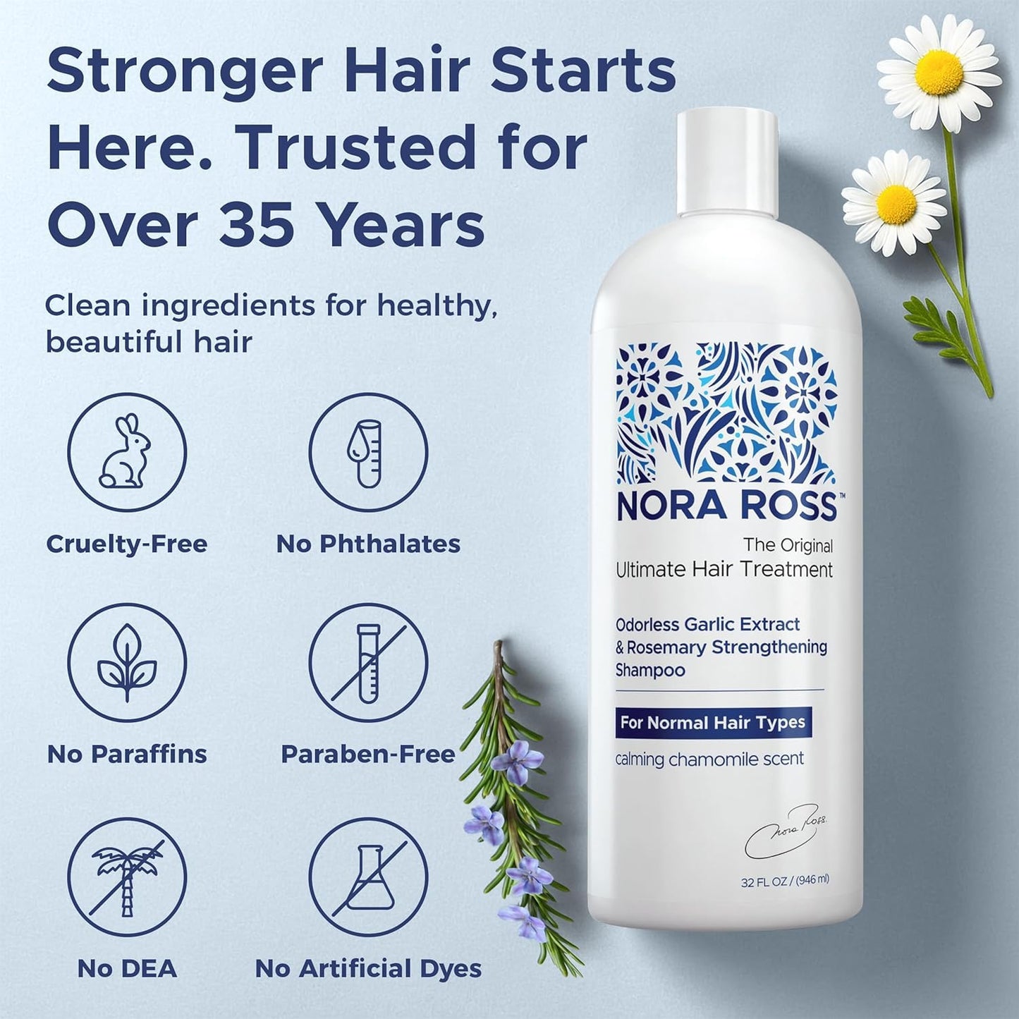 Nora Ross Garlic Extract & Rosemary Strengthening Shampoo and Conditioner Set – Natural Shampoo and Hair Conditioner for Normal to Dry, Brittle Hair – All Natural Scalp Cleanser Formula – 32 oz each