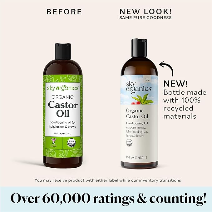 Sky Organics - Castor Oil Organic - Volumizing Hair Oil - Scalp, Lashes, Brows - Pure Castor Oil Cold Pressed - Natural Conditioner - Omega Fatty Acids, Vegan - Beauty, Hair,16oz, 2 Pack w Ebook