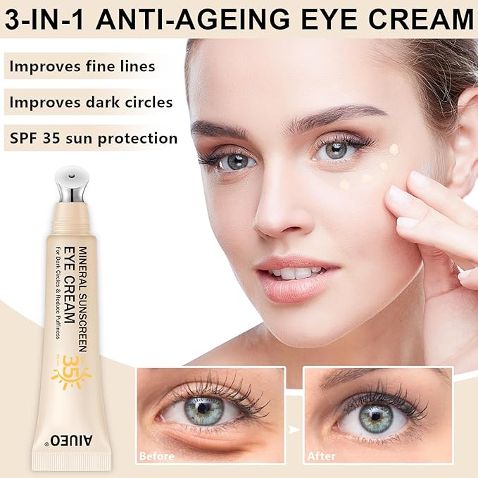 Mineral Eye Cream for Sunscreen, 3-in-1 Anti-Aging Eye Cream,Filter Phone Blue Light for Dark Circle and Fine Lines,15ML(#01 Light)