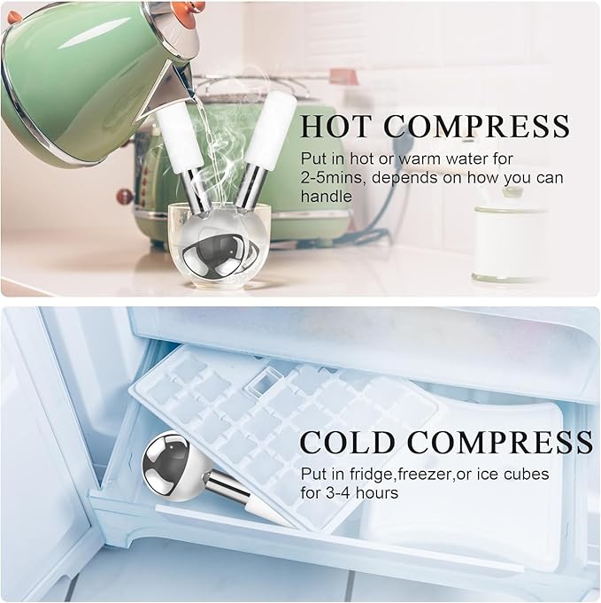 Ice Globes Stainless Steel Beauty Facial Massagers for Face & Eyes, Premium Unbreakable Stainless Steel Cryo Sticks for Beauty Routines, Facials Cold Rollers Cooling Globes(Silver,2Pack)