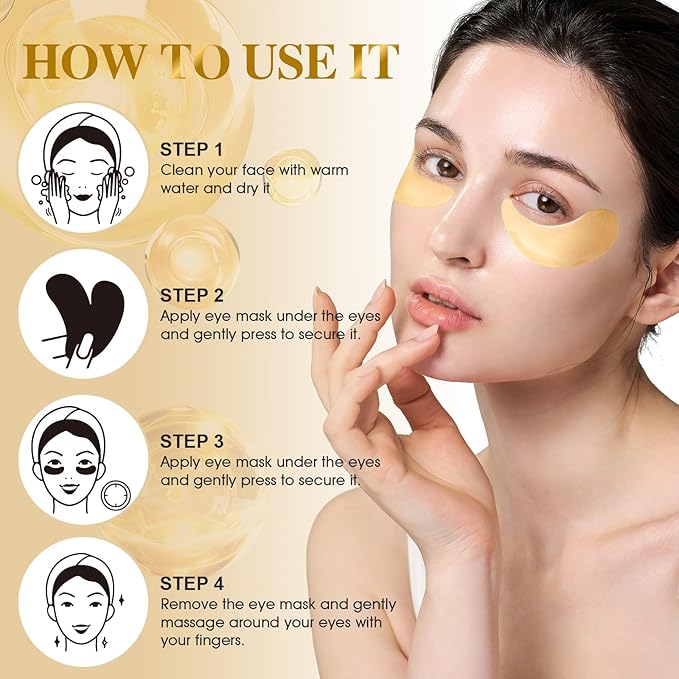 VESPRO 120 PCS 24K Gold Under Eye Patches for Dark Circles and Puffy Eyes, Eye Mask With Collagen and Hyaluronic Acid for Dark Circles, Puffiness and Wrinkles, Eye Skin Care for Women