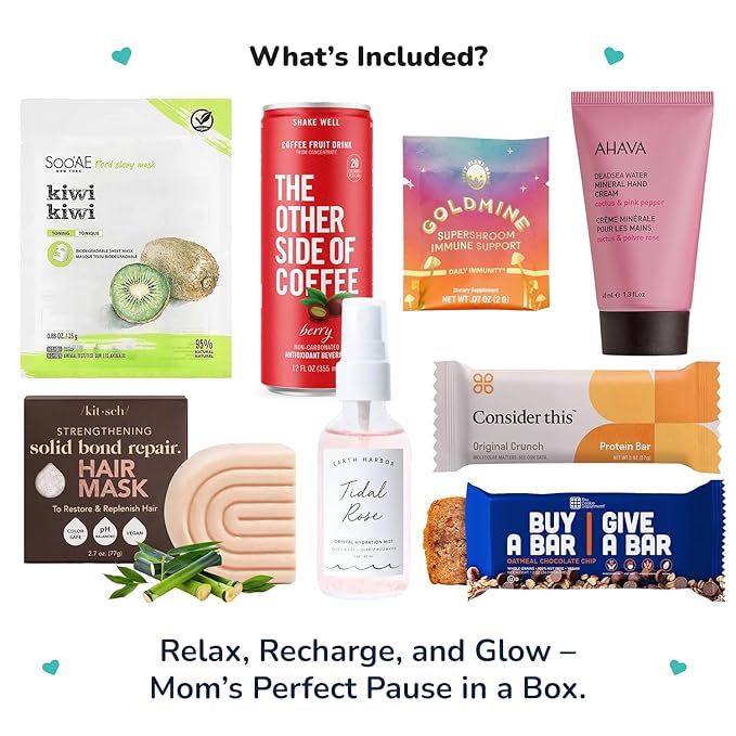 Vegan Wellness & Beauty Gift Box – Immune Support Powder, Protein Bars, Hydration Mist, Hair Mask, Hand Cream & Kiwi Mask – Ideal Gift for Moms, Women & Self-Care Lovers