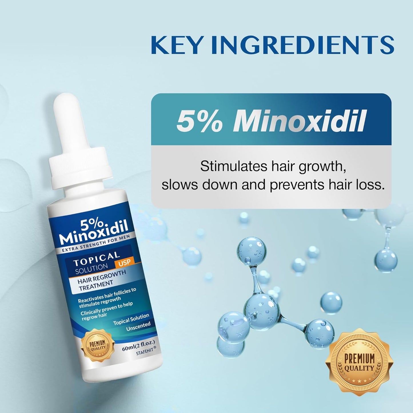 5% Minoxidil Hair Growth for Men and Women: Extra Strength Beard Regrowth Treatment Serum with Minoxidil and Biotin for Thinning Hair Loss to Grow Thicker Fuller 60ml 3 Bottles