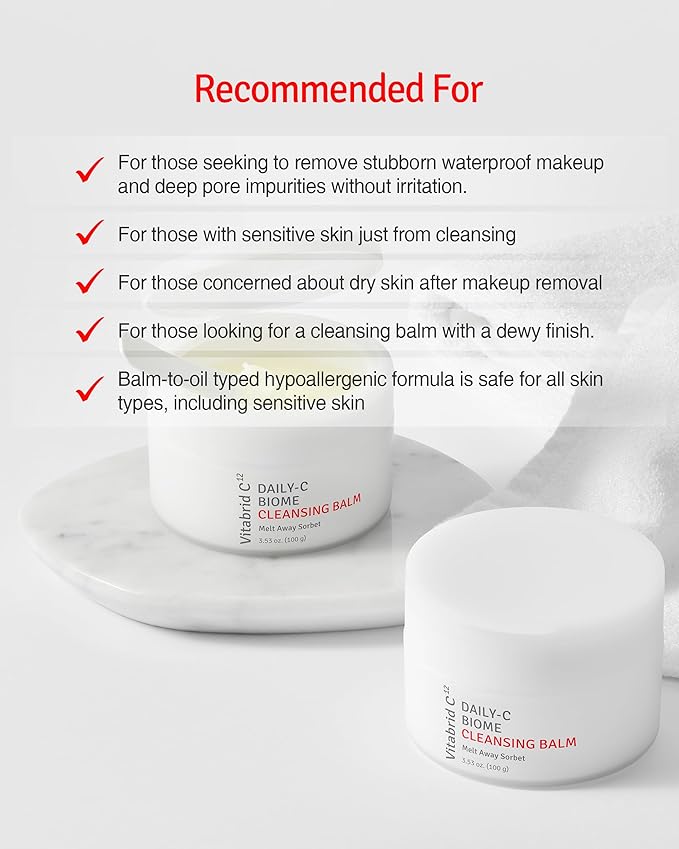 Daily-C Biome Cleansing Balm - Balm to Oil Gentle Makeup Cleanser - Hydrating & Exfoliating Antioxidant Face Cleanser with Vitamin C, Cica, Microbiome - Vibrant and Radiant Complextion, 3.53oz.