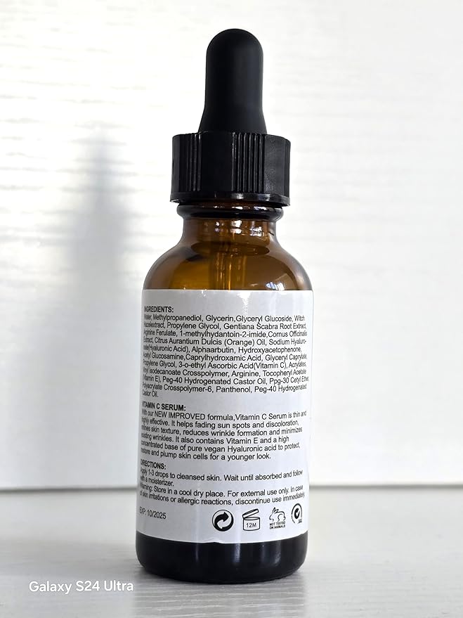 Dark Spot Correcting Vitamin C Serum for Face Skin Brightening with Vitamin E to Prevent Skin Aging & Hyaluronic Acid to Hydrate and Plump Wrinkles & Fine Lines