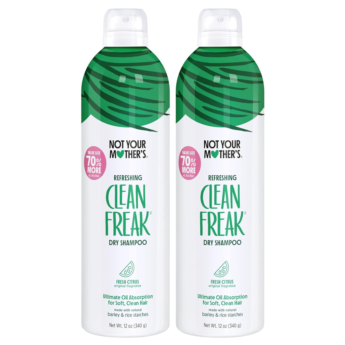 Not Your Mother's Value Pack Clean Freak Refreshing Jumbo Dry Shampoo (2-Pack) - 12 oz Each - 70% More to Instantly Absorb Oil and Refresh Hair Between Washes - Fresh Citrus - For All Hair Types