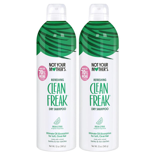 Not Your Mother's Value Pack Clean Freak Refreshing Jumbo Dry Shampoo (2-Pack) - 12 oz Each - 70% More to Instantly Absorb Oil and Refresh Hair Between Washes - Fresh Citrus - For All Hair Types