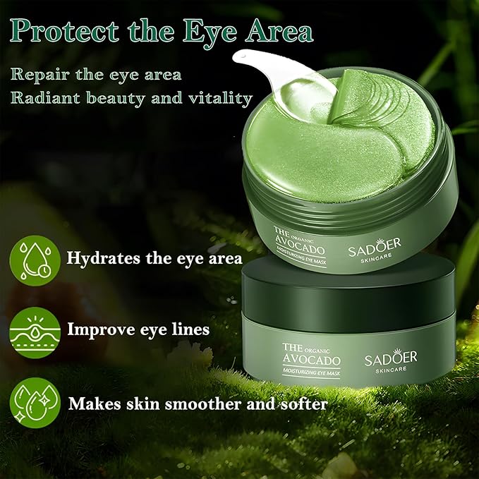 Under Eye Mask - 60 PCS Under Eye Patches, Hydrating Eye Gel Pads for Puffy Eyes, Dark Circles, Eye Bags, Puffiness, Fine Lines and Wrinkles with Pure Natural Extracts Undereye Jelly Mask (Avocado)