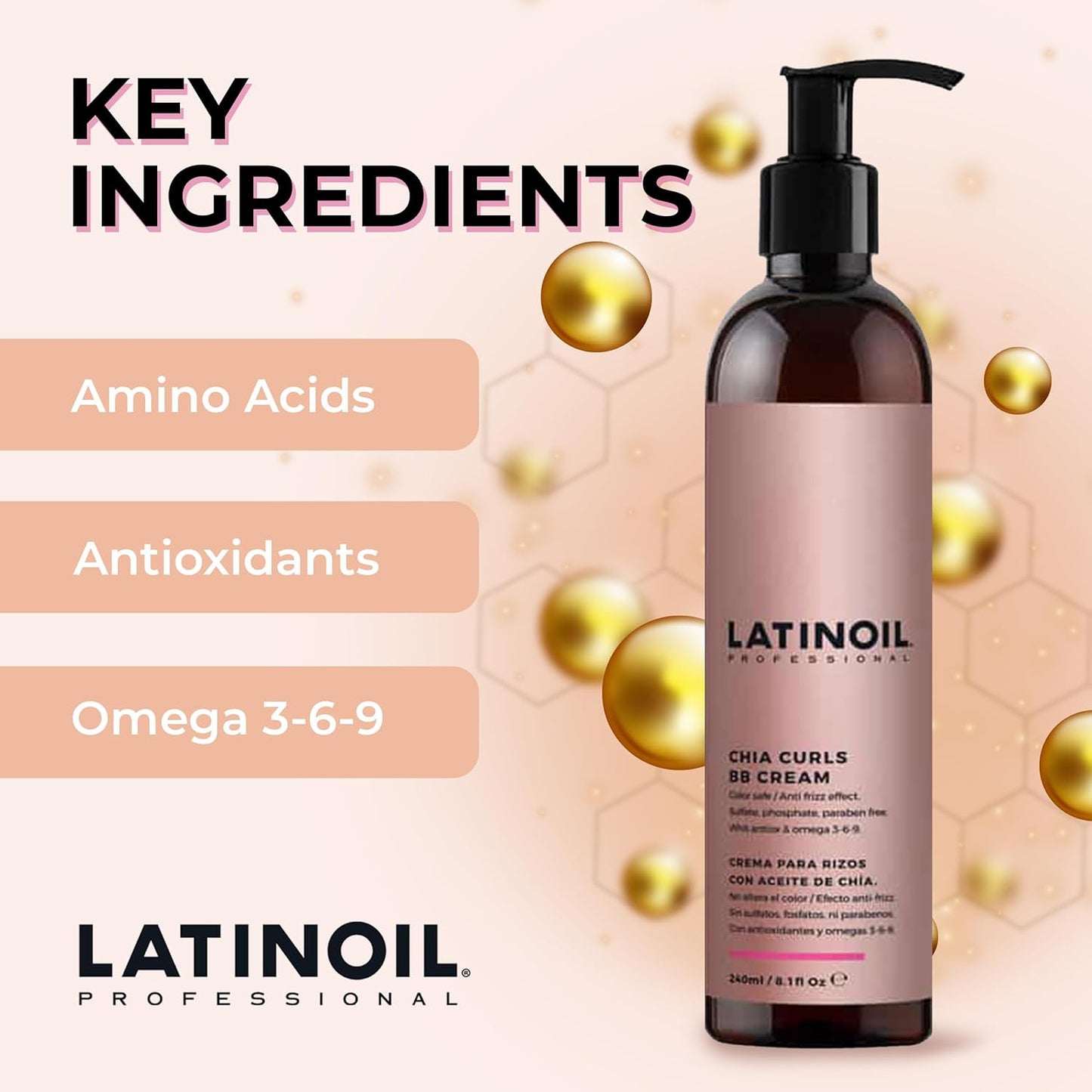 LATINOIL - Curl Defining Hair Cream - Lightweight Curl Enhancing Cream for Curly & Wavy Hair - Anti Frizz Moisturizing Styling Product with Chia Seed Oil & Amino Acids - Leave In Conditioner - 8.1 Oz