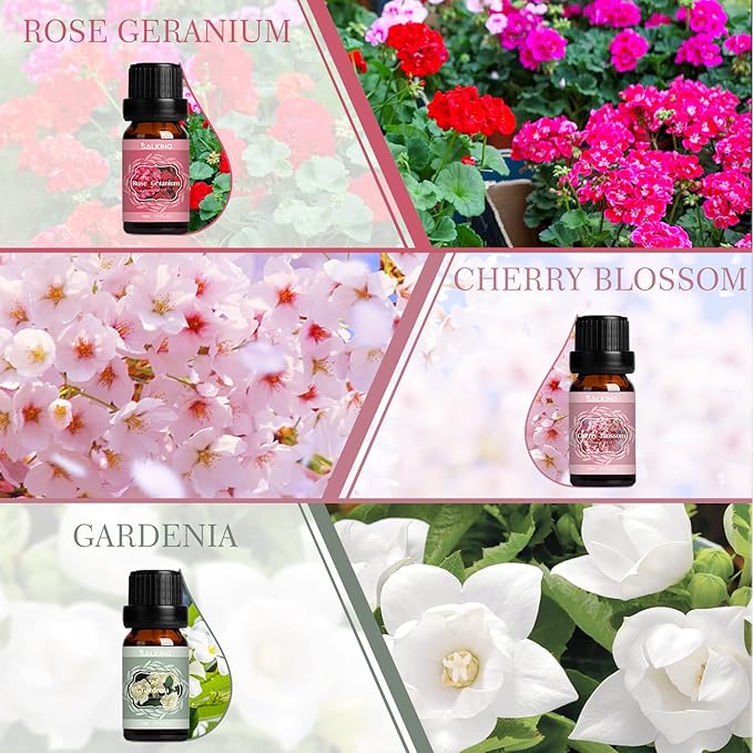 SALKING Spring Fragrance Oils Set, Premium Essential Oils Gift Set for Diffuser, Scented Oil for Soap & Candle Making - After Rain, Fresh Cut Grass, Sweet Pea, Rose Geranium, Cherry Blossom, Gardenia