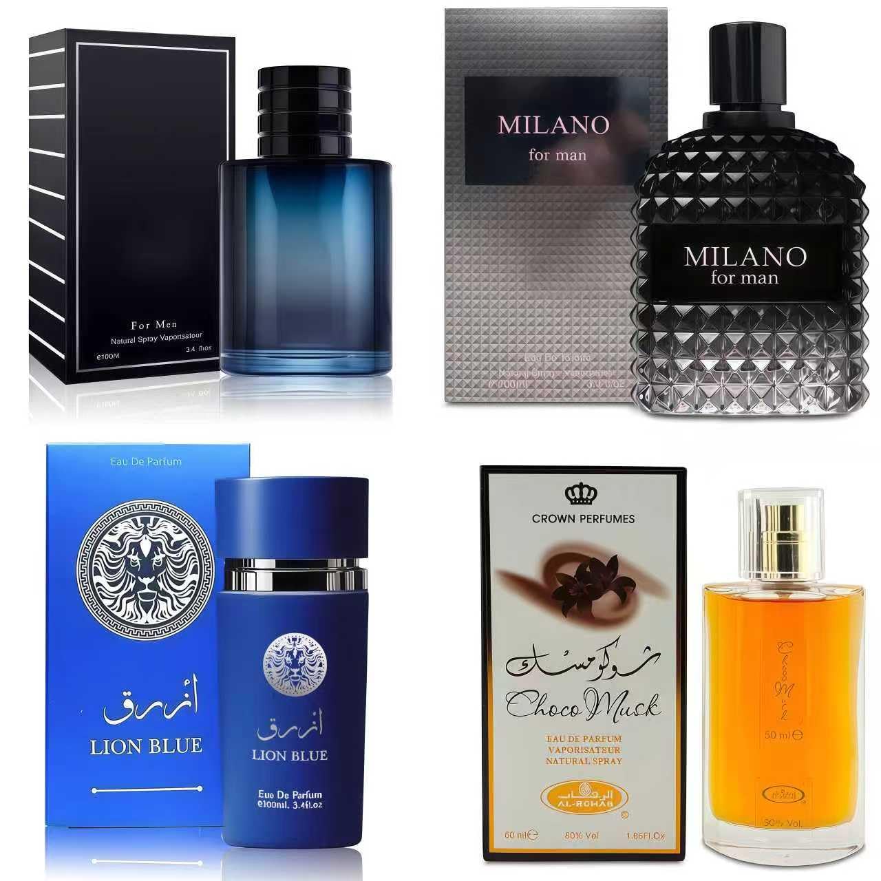 4-Piece Cologne for Men Includes Choco Musk/SE/Lion Blue/Milano Scent of Woody, Spicy, Citrus & Aromatic eau de parfum Men Gift Set Each 100Ml for Daily Use