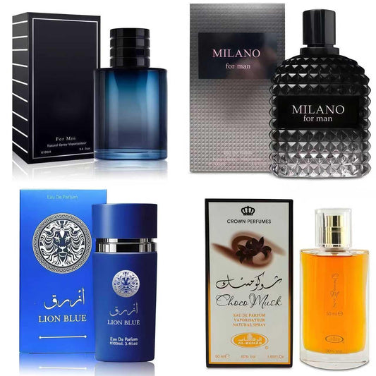4-Piece Cologne for Men Includes Choco Musk/SE/Lion Blue/Milano Scent of Woody, Spicy, Citrus & Aromatic eau de parfum Men Gift Set Each 100Ml for Daily Use