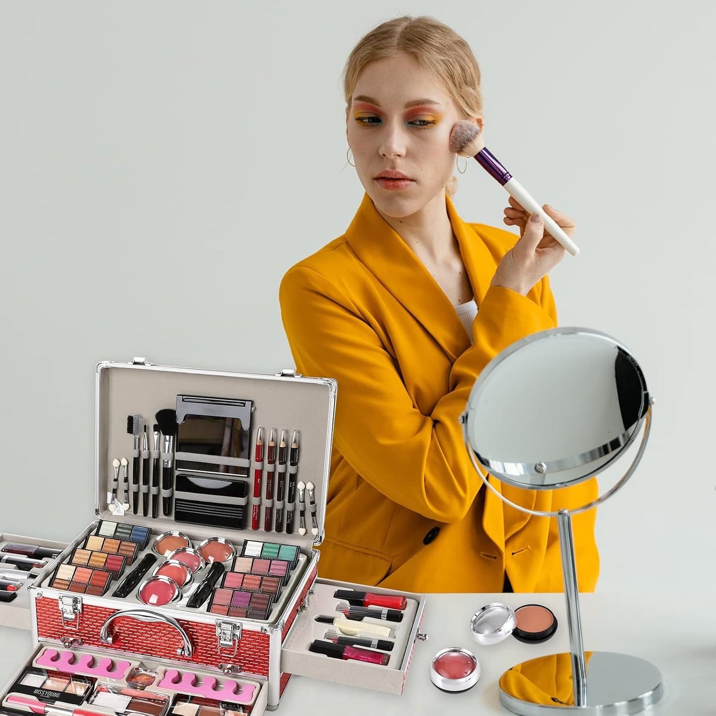 All in One Makeup Kit for Teens, 106 Pcs Professional Kit, Include Eyeshadow Palette, Lipstick Set, Concealer, Foundation, Lipgloss, Makeup Brush (Red)