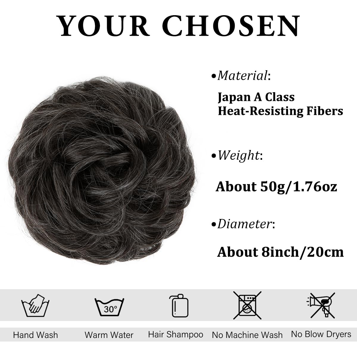 CJL HAIR Large Messy Bun Hair Piece Wavy Curly Scrunchies Synthetic Chignon Ponytail Hair Extensions Thick Updo Hairpieces for Women Pepper Grey