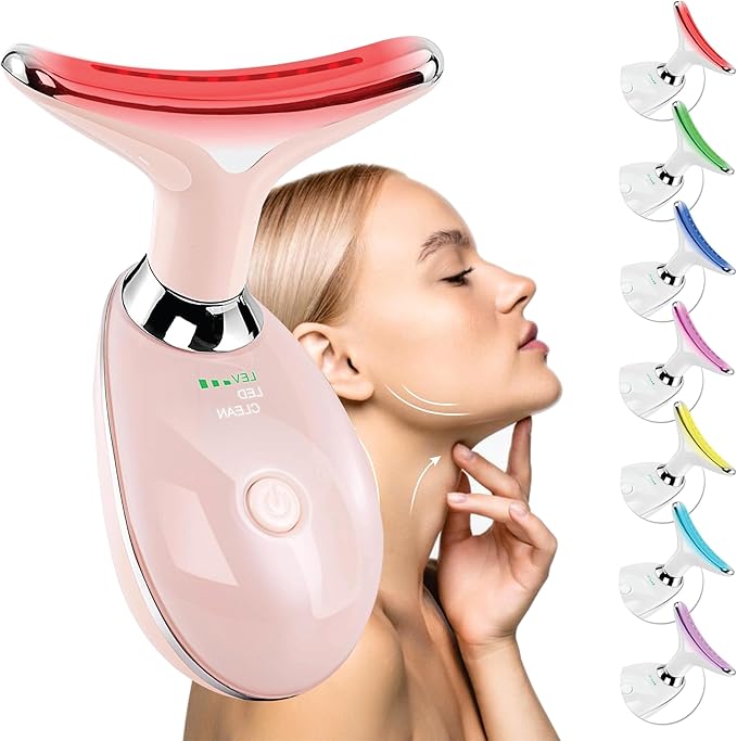 Facial Massager for Face and Neck, Red-Light-Therapy-for-Face and Neck, Face culpting Wand with 7 Color, at-Home Face Tool for Skin Care (Pink)