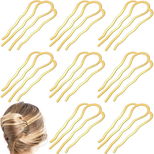 8 Pieces Hair Side Combs, Metal Hair Fork Clip Hair Pins for Buns Hair Updo U-Shape Hair Sticks for Women Hair Styling Tool Accessories (Gold)