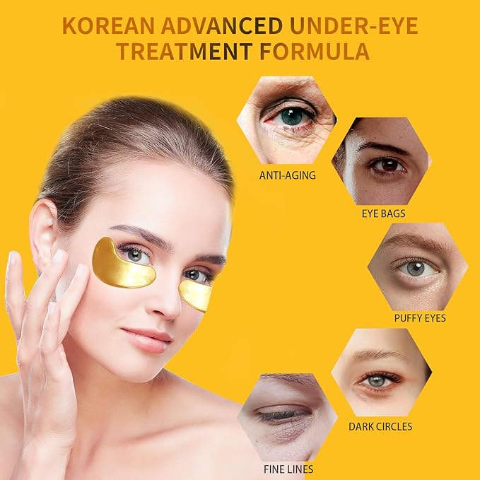 Under Eye Patches for Puffy Eyes Treatment 30 Pairs, 24K Gold Under Eye Masks for Dark Circles and Puffiness, Eye Gel Pads w/Collagen, Sodium Hyaluronate, Rose Essence for Eye Bags Treatment