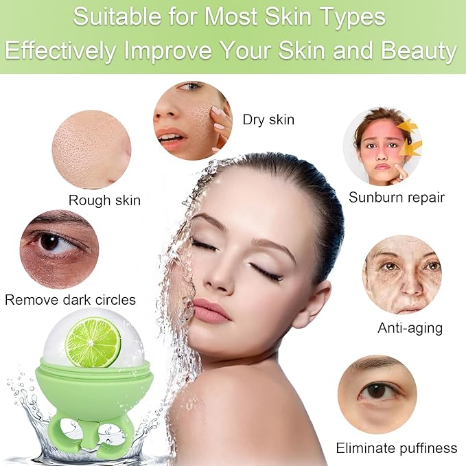 2 Pack Ice Roller for Face, Ice Face Roller for Eye Neck Body, Ice Cube Roller Massager Gua Sha Tool, Eliminates Puffiness, Facial Ice Mold, De-Puff Eye Bags, Women Skin Beauty Care (Green and Green)