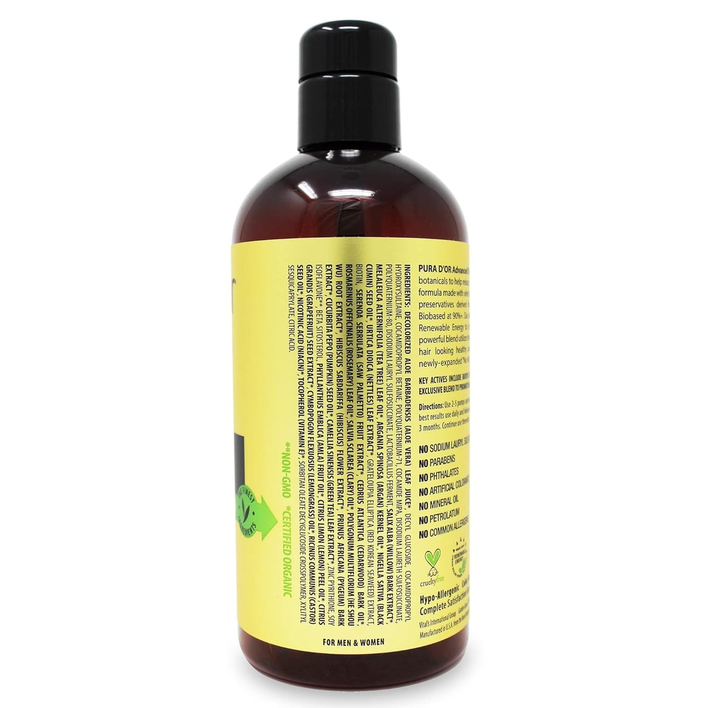 PURA D'OR 16 Oz Advanced Therapy Shampoo Reduces Hair Thinning & Increases Volume, No Sulfate, Biotin Shampoo Infused with Argan Oil, Aloe Vera for All Hair Types, Men & Women