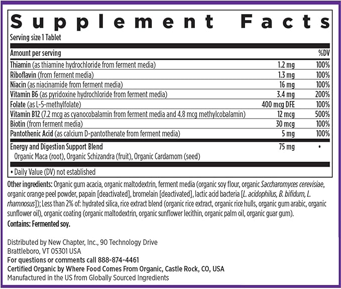 New Chapter Vitamin B Complex, Fermented 100% Vegan, 60 Count