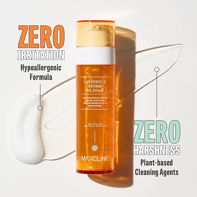 [K-Beauty] Calendula Biome Oil to Foam - All-in-One Korean Face Wash Oil Based Foaming Facial Cleanser - Hydrating, Moisturizing & Soothing Makeup Deep Cleansing Oil for All Skin Types (3.88 fl oz)