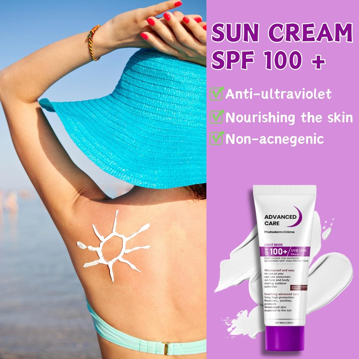 100 SPF Sunscreen for Face & Body - 1Pc Outdoor Sun Screen 100 SPF - Sport Sun Screen Protector for Women & Men, 80G