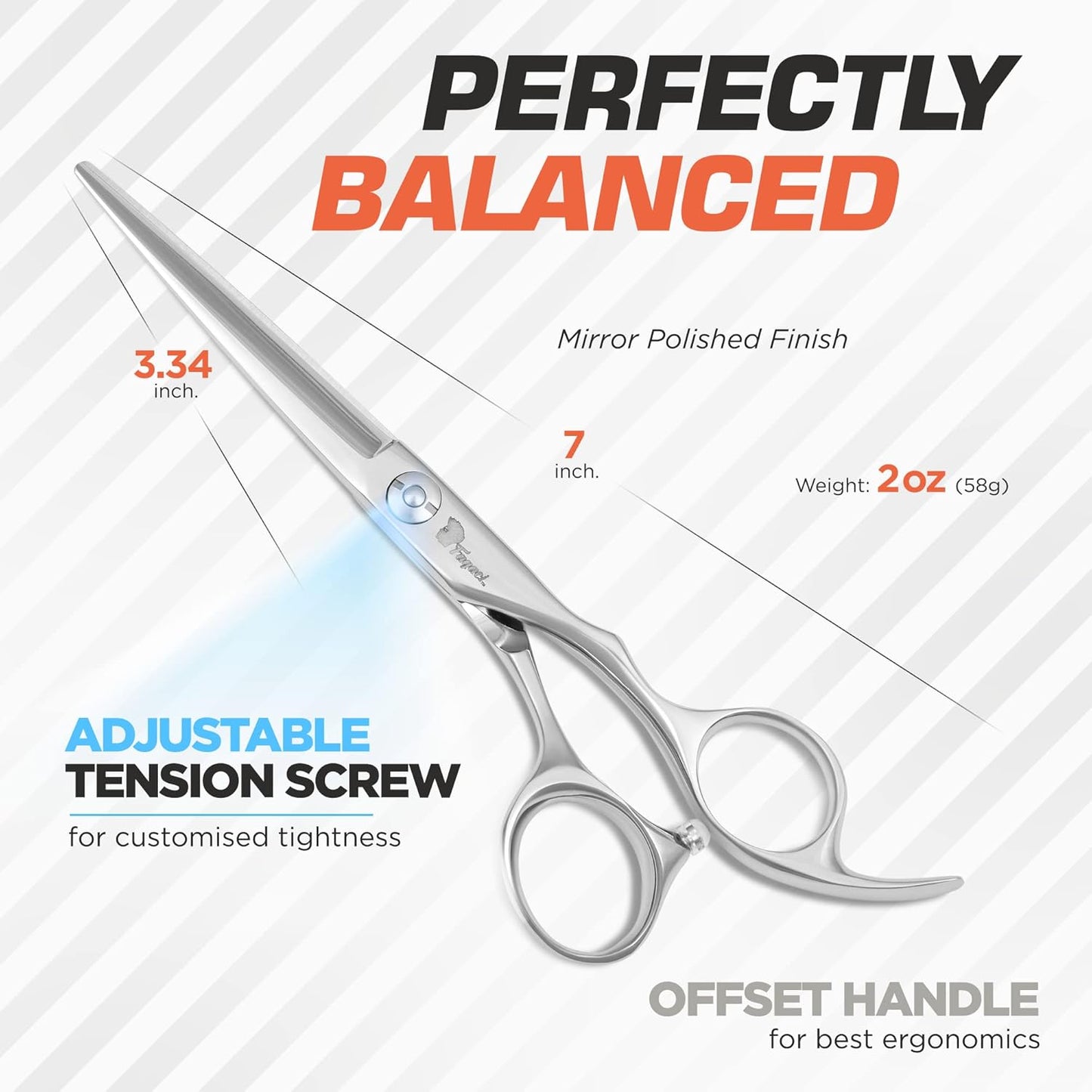 Professional Hair Scissors 7 Inch with Extremely Sharp Blades, 440C Steel Hair Cutting Scissors, Durable, Smooth Motion & Fine Cut, Barber Scissors with Elegant Sheath, Cleaning Leather & Key