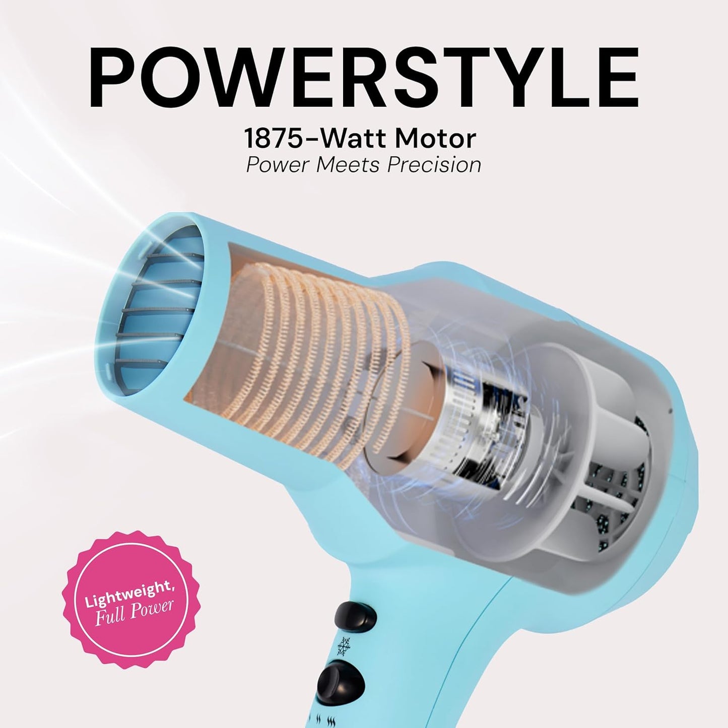 L'ANGE HAIR PowerStyle Ionic Turbo Hair Dryer | 1875W Fast Drying & Precision Styling for Long-Lasting, Frizz-Free Looks | Advanced Ionic Technology Smooths & Shines Hair (Blue)