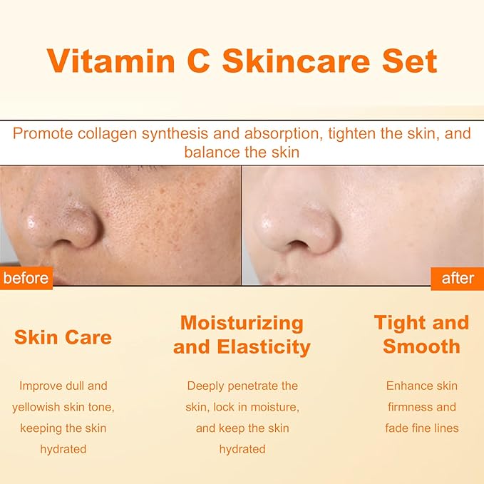 O'KADY Skincare Sets & Vitamin C ,Face Care Set for Women,Day & Night Skincare Gift with Cleanser, Toner, Serum, Eye Cream, Moisturizing Cream,Night Cream for Women Teen Girls Birthday(6 Pcs)