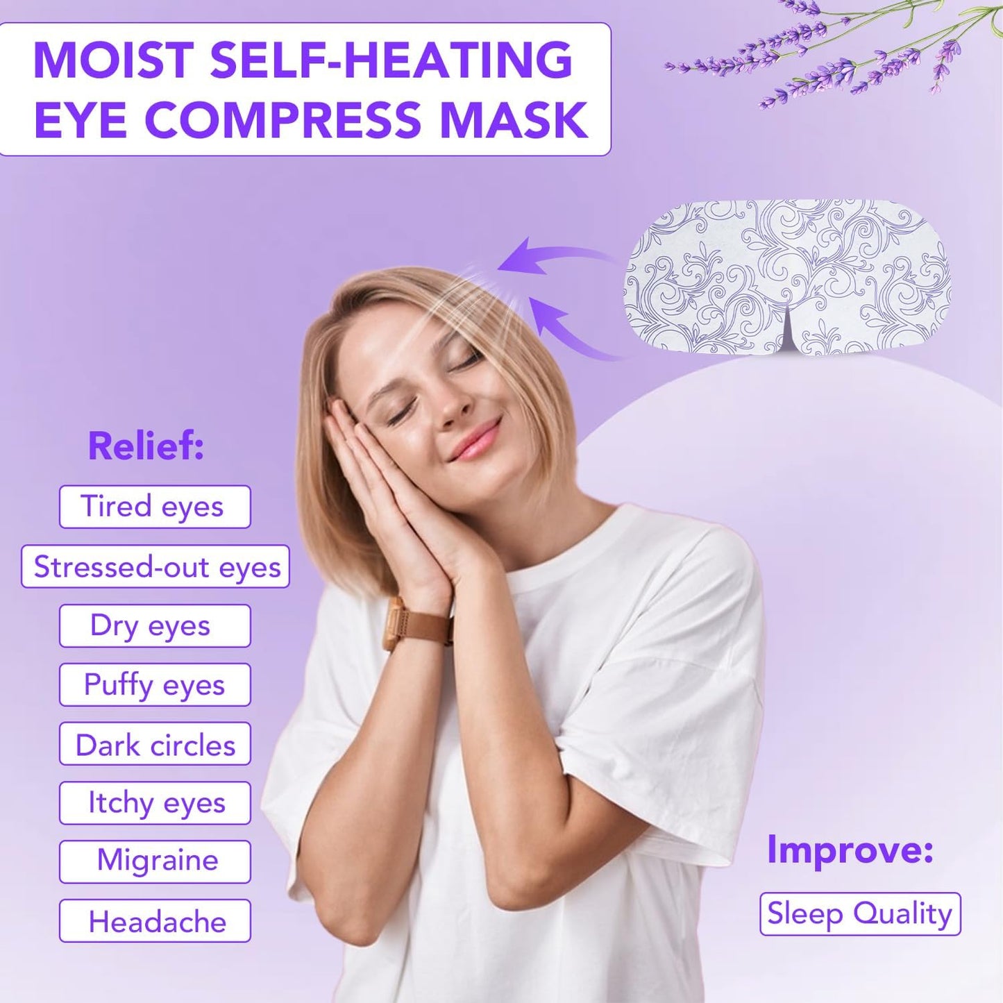 XPCARE 60 Pack Steam Eye Masks for Dry Eyes, Self Heated Steam Warm Eye Mask, Disposable Heated Eye Mask for Dark Circles, Puffy Eyes, Relief Stress Eye Fatigue (Lavender)