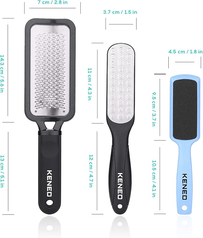 Foot Scrubber Pedicure Tools Rasp - 5 PCS KENED Foot File Callus Remover for Feet to Remove Hard Skin - 2 X Stainless Steel Black, 3 X Plastic Blue