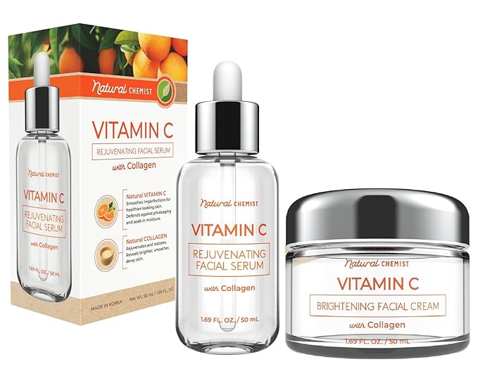 Vitamin C & Collagen Serum & Day Cream Value Set - Dermatologist Tested, Skin Brightening, Anti-Aging, Acne Treatment, Cruelty Free Korean Skin Care For All Skin Types - 1.69 oz