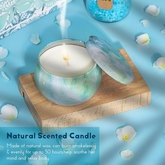 9PCS Relaxing Spa Gifts Basket Set for Women Blue Ocean, Self Care Gifts Mother Day's Gifts Idea for Birthday Gifts, Best Friends Sister Wife Girlfriend Coworker Teacher Employee