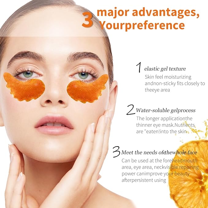 MOND'SUB Under Eye Mask - 6 Pairs Orange Crystal Eye Mask for Sleeping- Puffy Eyes & Dark Circles Treatments with Hyaluronic Acid, Reduce Under Eye Bags and Smooth Wrinkles, Brighten Complexion