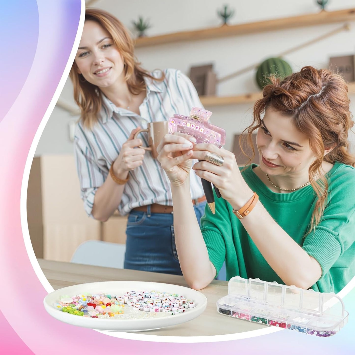 6 Set DIY Hair Claw Clips Kit Acrylic Claw Clip with Resin Rhinestones Pearls Hair Clips with Strong Hold Non-slip Banana Barrettes for Women Party Supplies for Craft DIY (Rectangle)