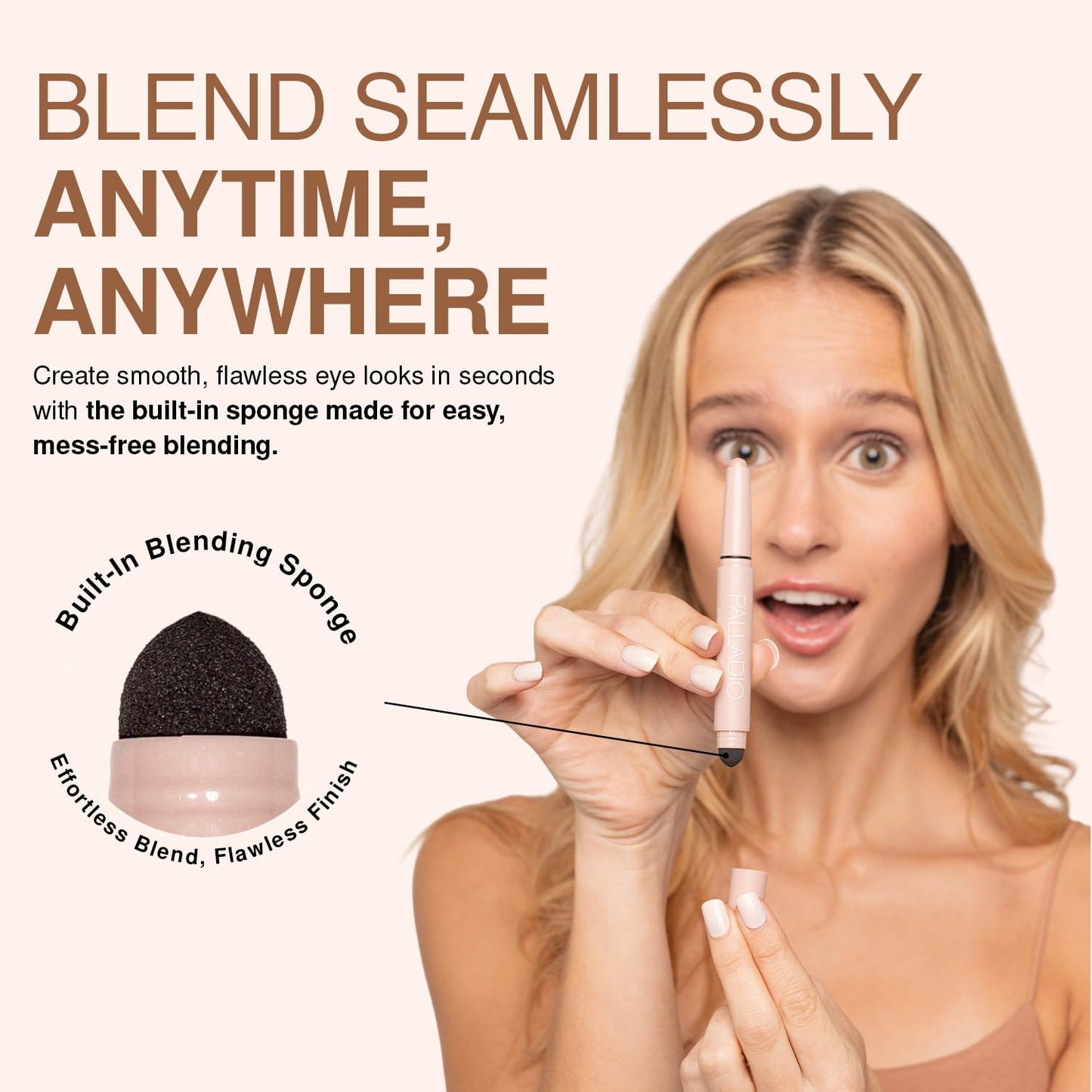 Palladio Waterproof Eyeshadow Stick with Blending Sponge, Long Lasting & Effortless Application, Smudge Free & Crease Proof Formula, Matte & Shimmer Shades, Buildable Eye Shadow (Champagne Shimmer)