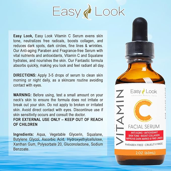Vitamin C Face Serum – Anti Aging Facial Serum with Vitamin C, for Dark Spots, Even Skin Tone, Eye Area, Fine Lines & Wrinkles, 2 Fl Oz