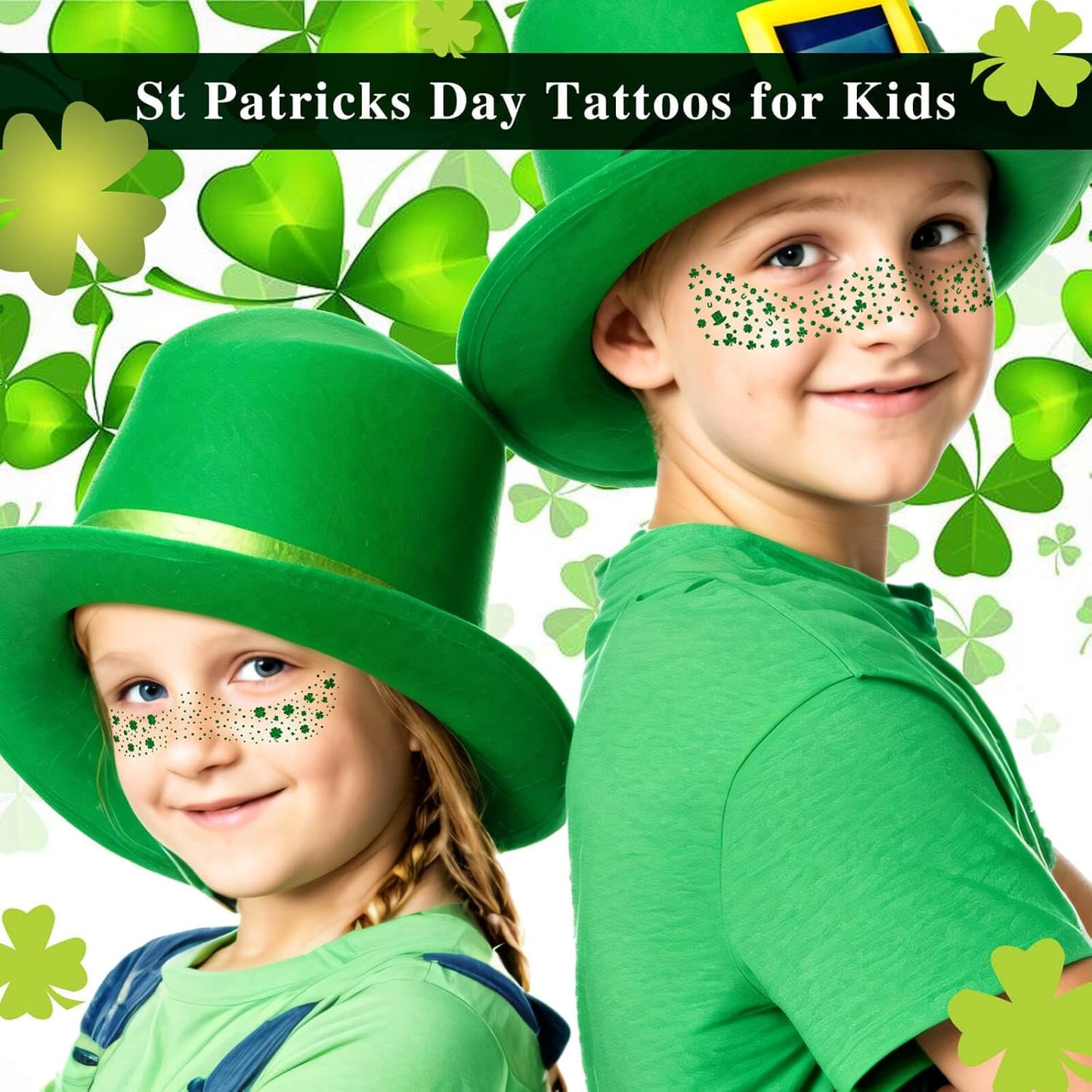 MEICOLY St Patricks Day Accessories,St Patricks Day Temporary Tattoos Face Stickers for Kids Women,Clover Shamrock Stickers,Green Makeup Tattoo,Green Freckles Face Tattoo,6Pcs,2 Styles