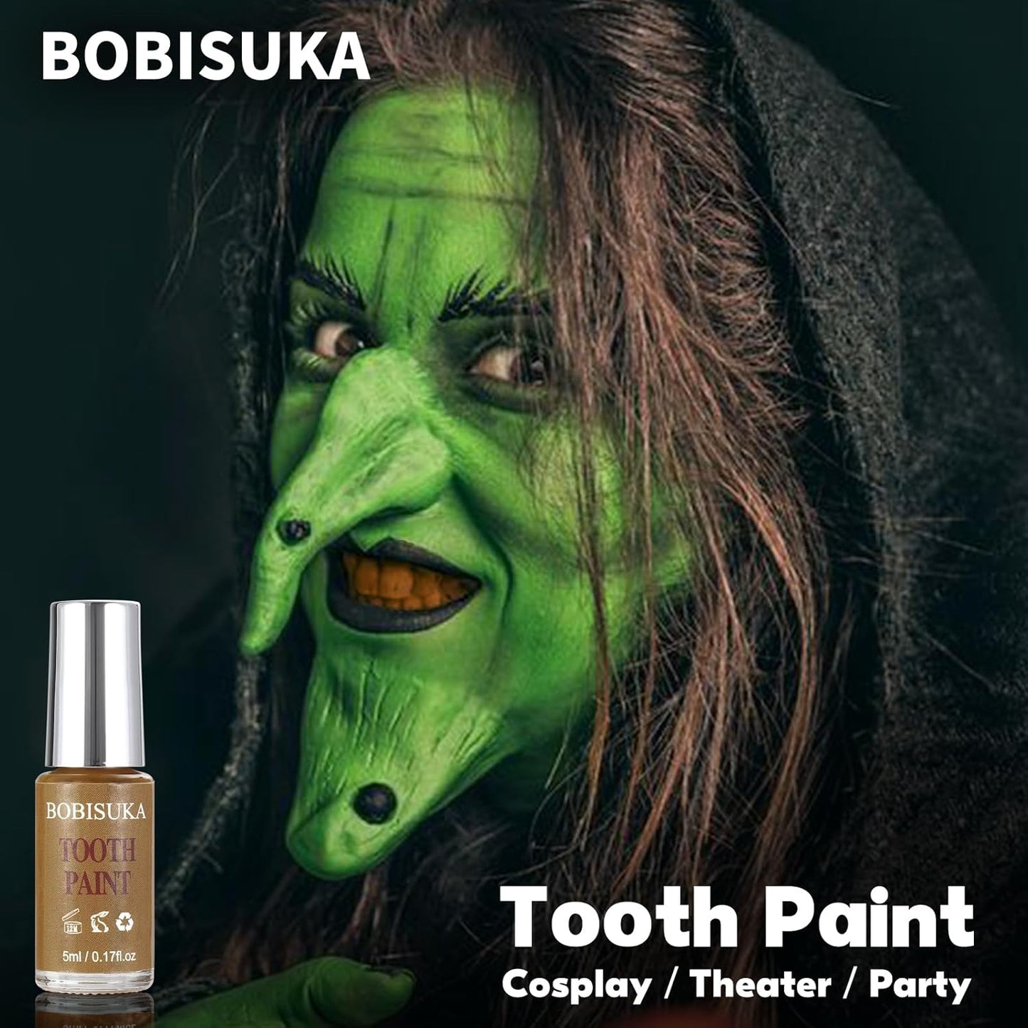 BOBISUKA Yellow Tooth Paint, Professional Yellow Teeth Makeup Solution - Safe, Quick Dry & Realistic, Perfect for Cosplay, Halloween Makeup, Theater, and Special Effects (5 ml)
