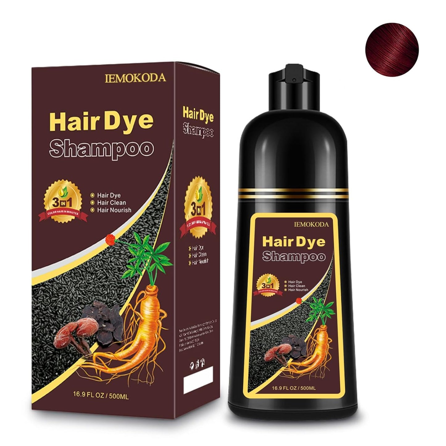 Hair Dye Shampoo 3-in-1, Instant Natural Hair Color Shampoo for Women Men 100% Gray Hair Coverage Champu Para Canas Mujer Dark Wine Red, Lasting 3-4 Weeks & Easy to Use & All Hair Types, 500ml