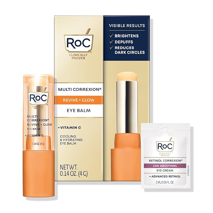RoC Multi Correxion Revive + Glow Vitamin C Eye Balm (0.14 oz) with Retinol Eye Cream Packette