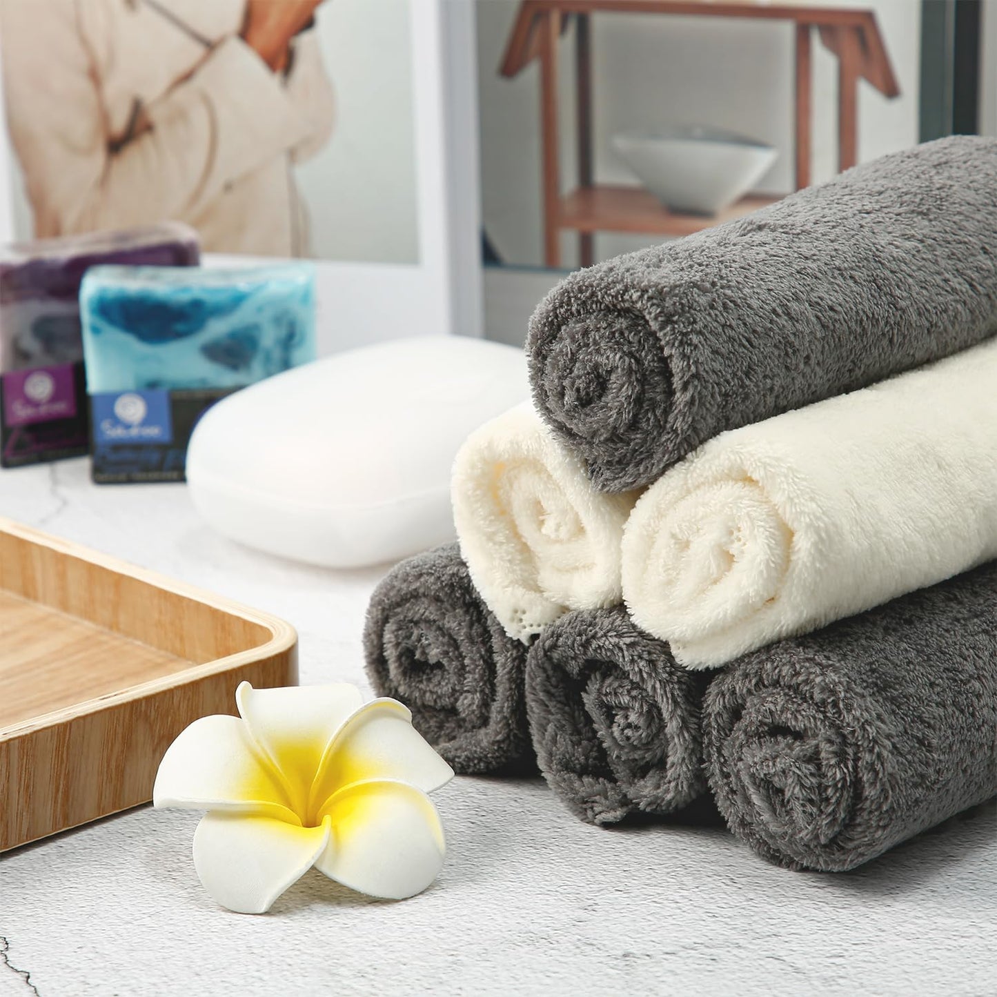 Syhood 12 Pieces Face Wash Cloth 12 x 12 in Makeup Remover Cloths Towel Coral Velvet Facial Microfiber Soft Fast Drying Facial Cleansing Towel for Face(Beige, Gray)