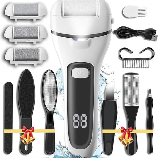 Rechargeable Callus Remover for Feet, 13-in-1 Professional Pedicure Tools Foot Care Kit, Foot Scrubber Electric Feet File Pedi for Hard Cracked Dry Dead Skin, 3 Rollers, 2 Speed, Battery Display