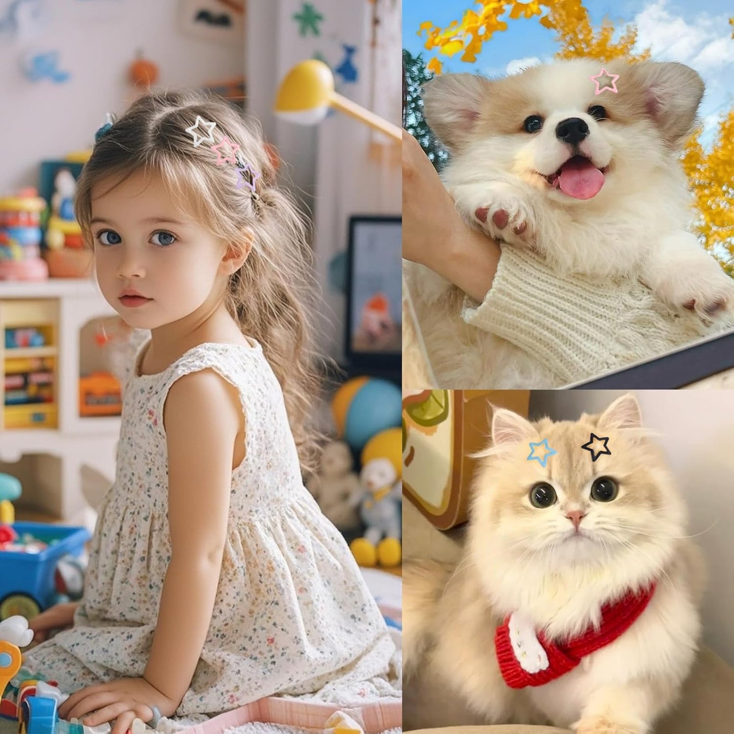 50pcs Cute Star Hair Clips - Metal Snap Non Slip Star Barrettes for Women - Black, White, Pink, Purple, Blue