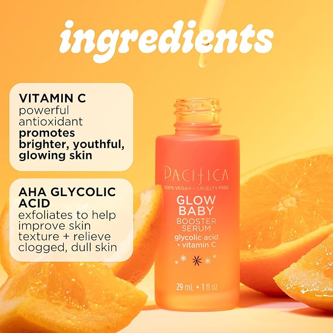 Pacifica Beauty | Glow Baby Vitamin C Trial + Value Kit | 3-Piece Skin Care Gift Set | Travel Friendly | Brightening Face Serum, Face Wash/Cleanser, Under Eye Patches | Glycolic Acid, AHA | Vegan