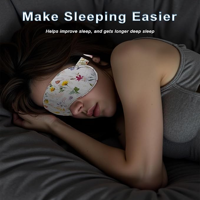 Pure Linen Eye Mask, 100% Linen Eye Mask for Girls,Travel Breathable Sleep Mask,Adjustable Strap, Hypoallergenic, Cooling with Travel Bag Gift Package(Honey)