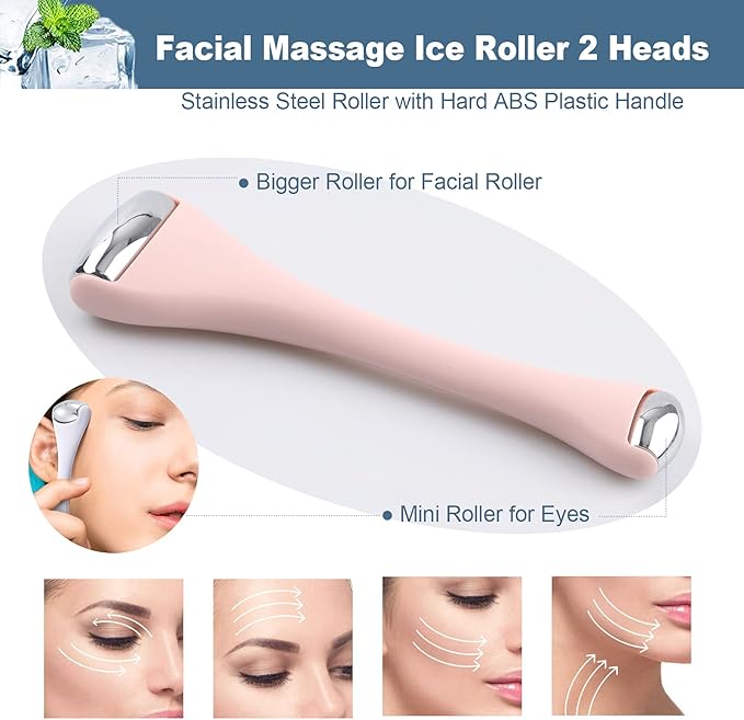 Mini Eye Ice Roller for Eye Puffiness, Facial Ice Roller and Mini Eye Roller 2 In 1, Eye Massager for Migraine Relief, Tighten Pores, Pain Relief, Reduce Wrinkle Puffy