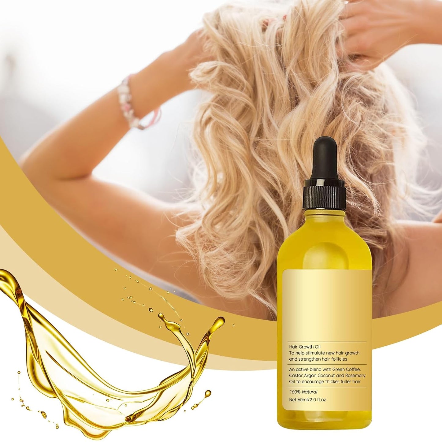 Natural Rosemary Hair Growth Oil - For Dry, Damaged Hair & Thinning Hair - Strengthening & Nourishing Treatment - 2 Fl Oz (60mL)2PCS